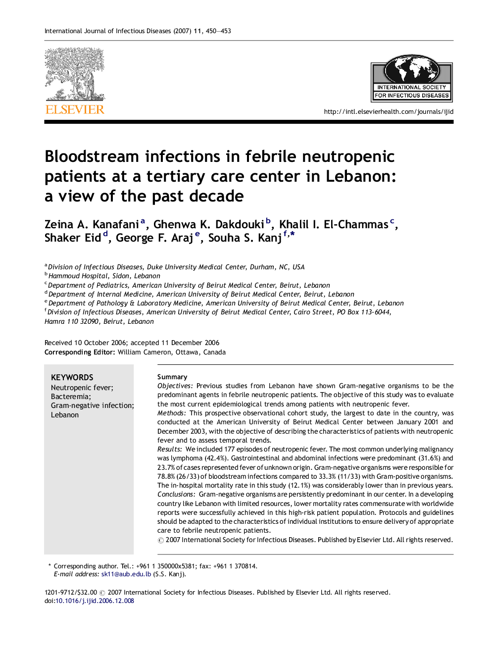 Bloodstream infections in febrile neutropenic patients at a tertiary care center in Lebanon: a view of the past decade