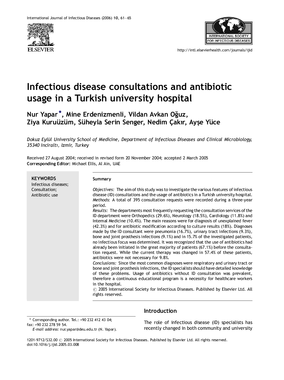Infectious disease consultations and antibiotic usage in a Turkish university hospital