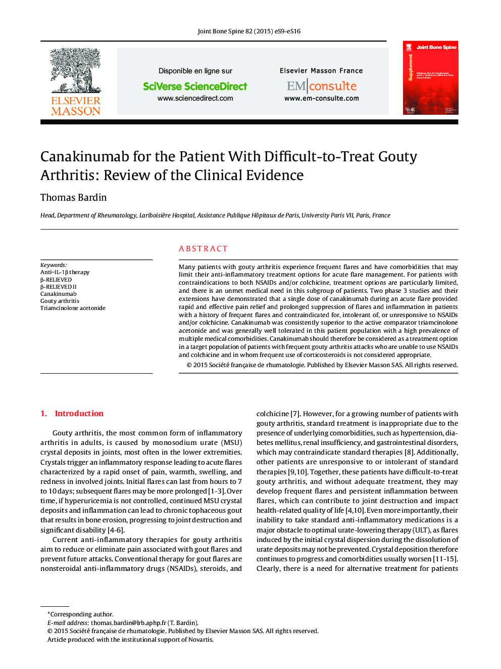 Canakinumab for the Patient With Difficult-to-Treat Gouty Arthritis: Review of the Clinical Evidence