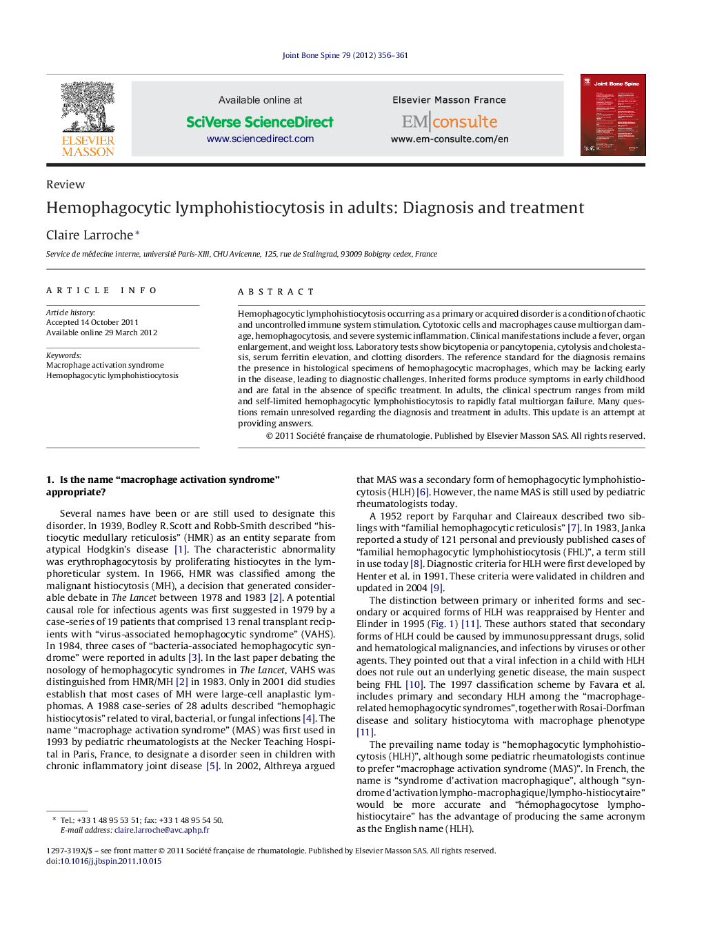 Hemophagocytic lymphohistiocytosis in adults: Diagnosis and treatment