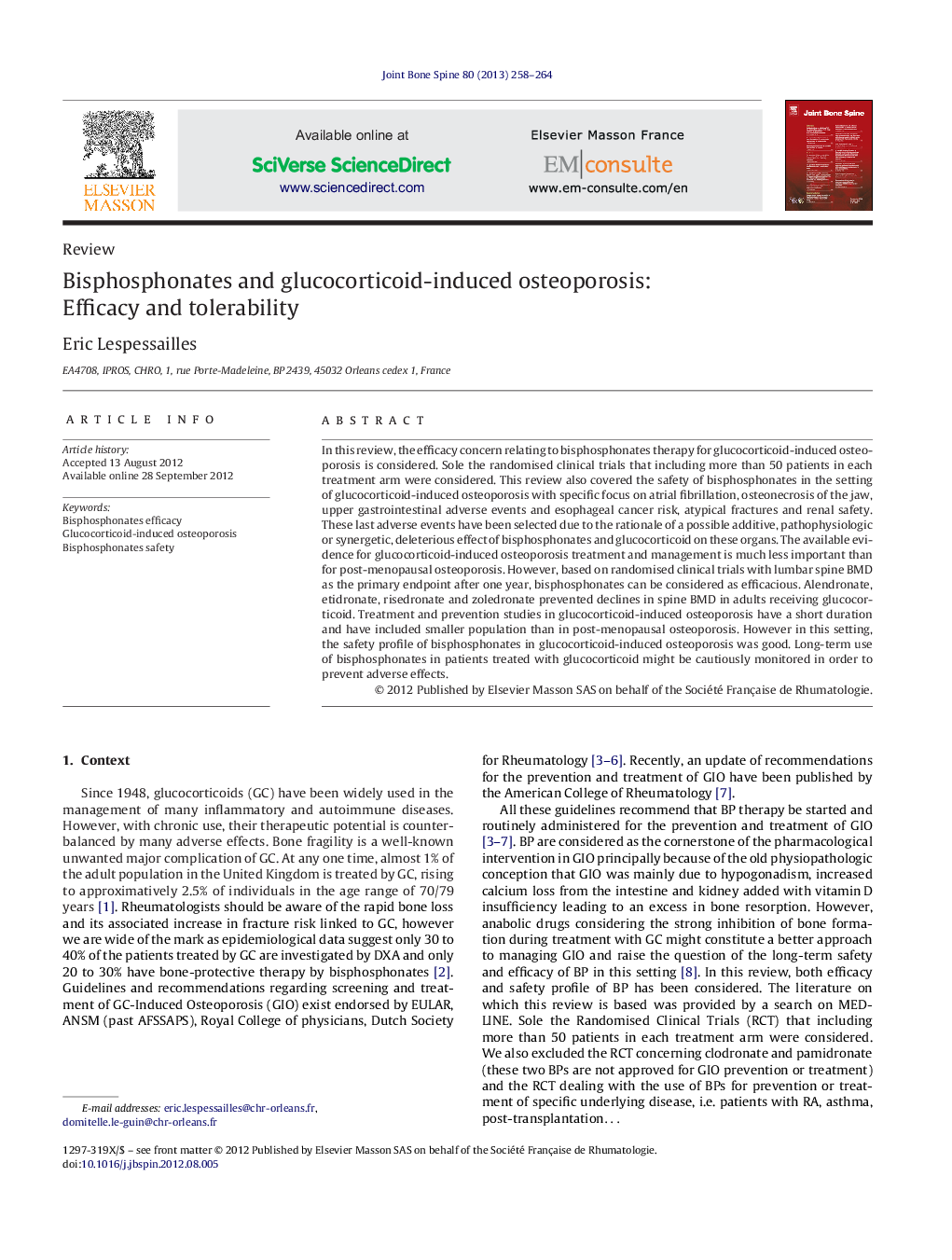 Bisphosphonates and glucocorticoid-induced osteoporosis: Efficacy and tolerability