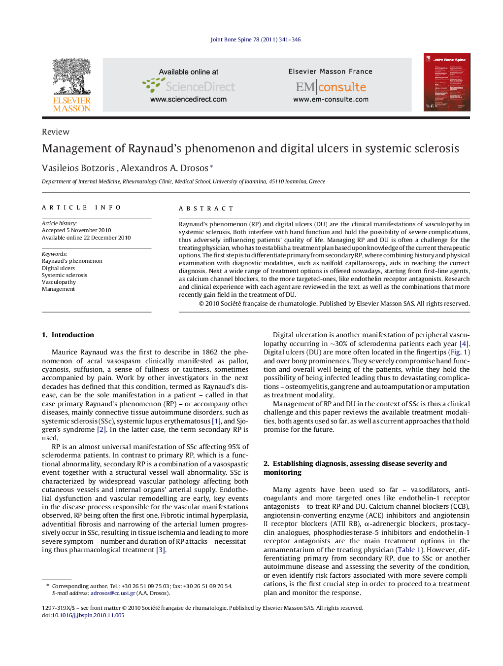 Management of Raynaud's phenomenon and digital ulcers in systemic sclerosis