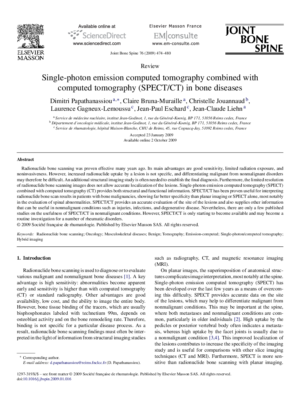 Single-photon emission computed tomography combined with computed tomography (SPECT/CT) in bone diseases