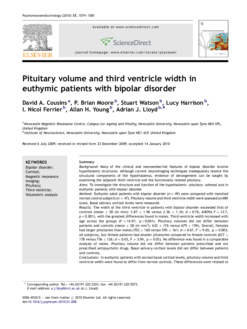 Pituitary volume and third ventricle width in euthymic patients with bipolar disorder
