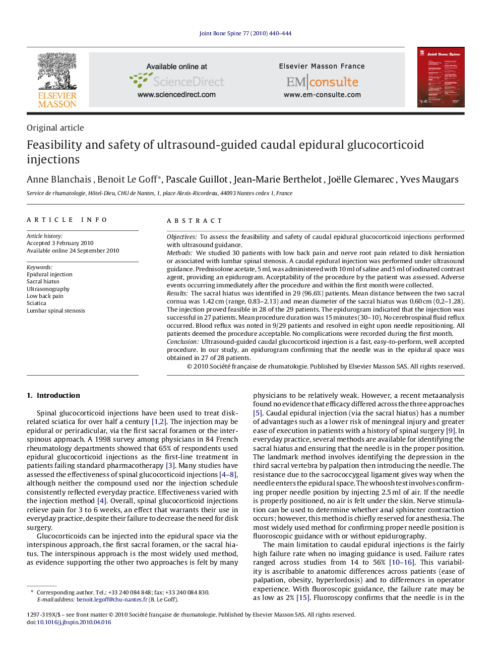 Feasibility and safety of ultrasound-guided caudal epidural glucocorticoid injections