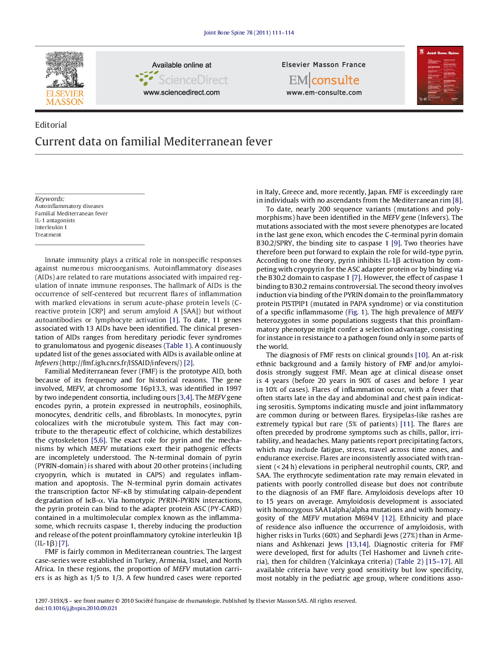 Current data on familial Mediterranean fever