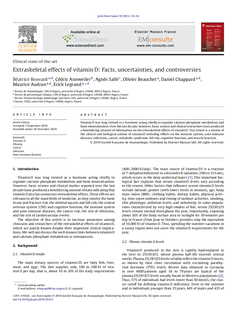 Extraskeletal effects of vitamin D: Facts, uncertainties, and controversies