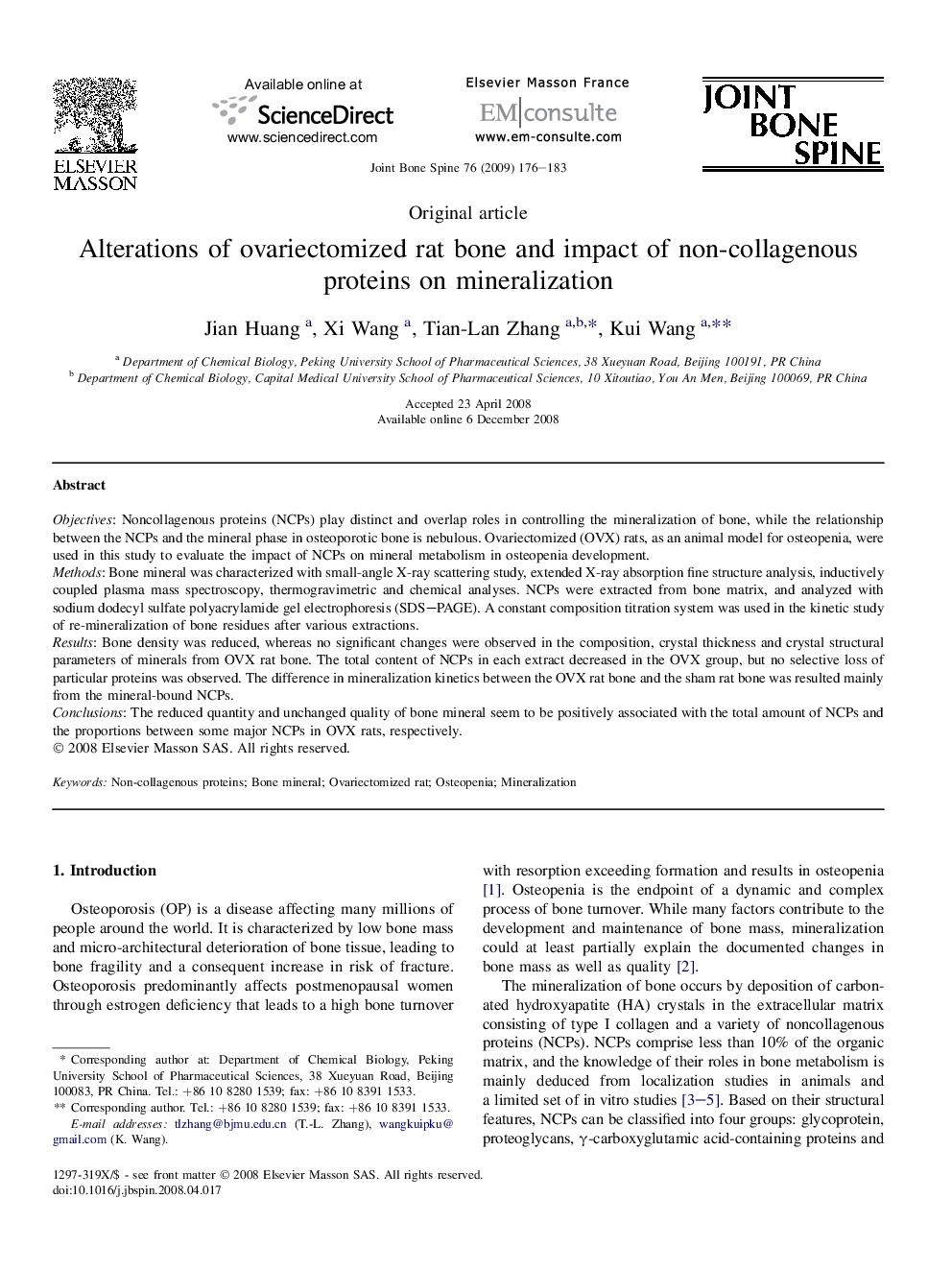 Alterations of ovariectomized rat bone and impact of non-collagenous proteins on mineralization