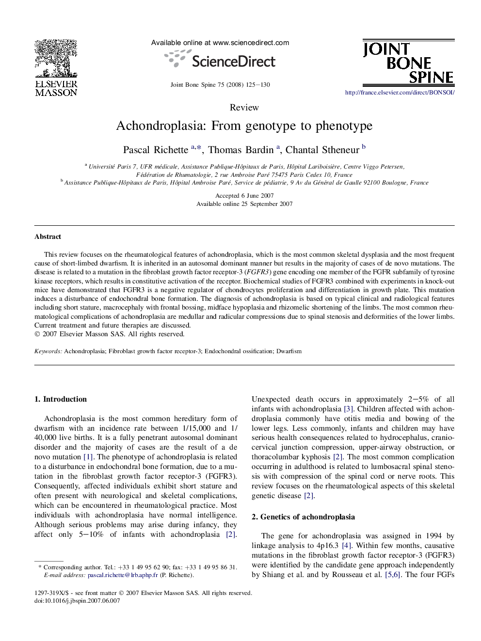 Achondroplasia: From genotype to phenotype