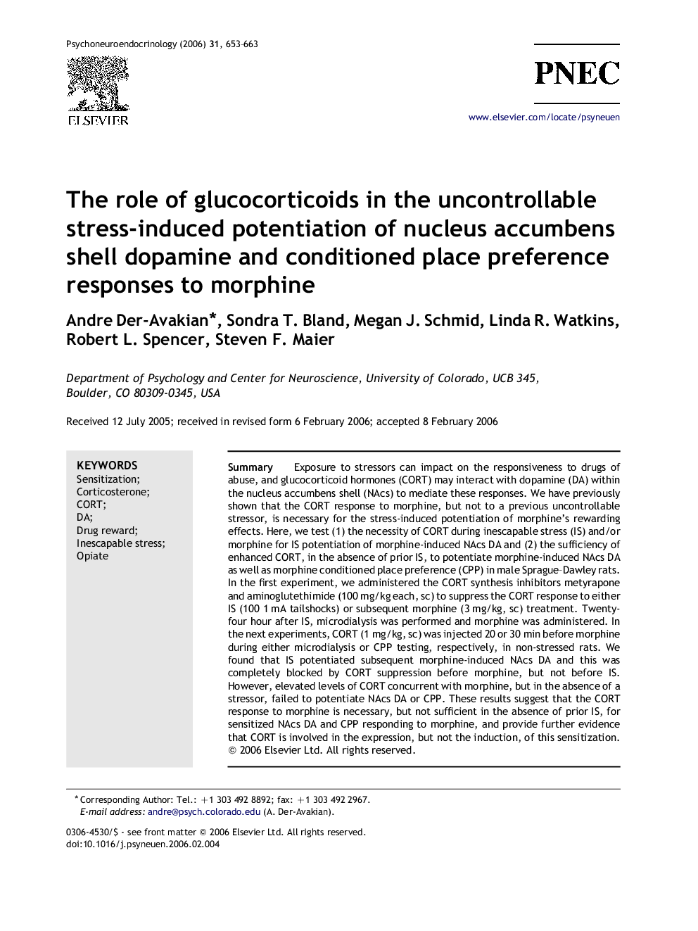 The role of glucocorticoids in the uncontrollable stress-induced potentiation of nucleus accumbens shell dopamine and conditioned place preference responses to morphine