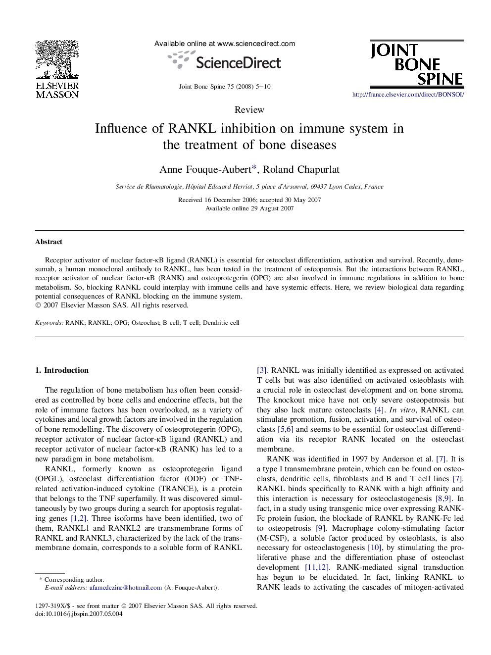 Influence of RANKL inhibition on immune system in the treatment of bone diseases