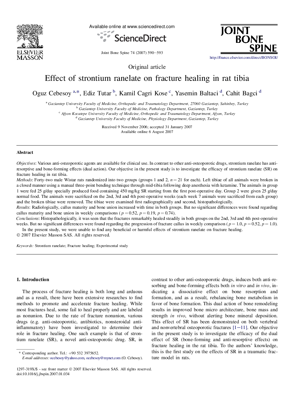 Effect of strontium ranelate on fracture healing in rat tibia