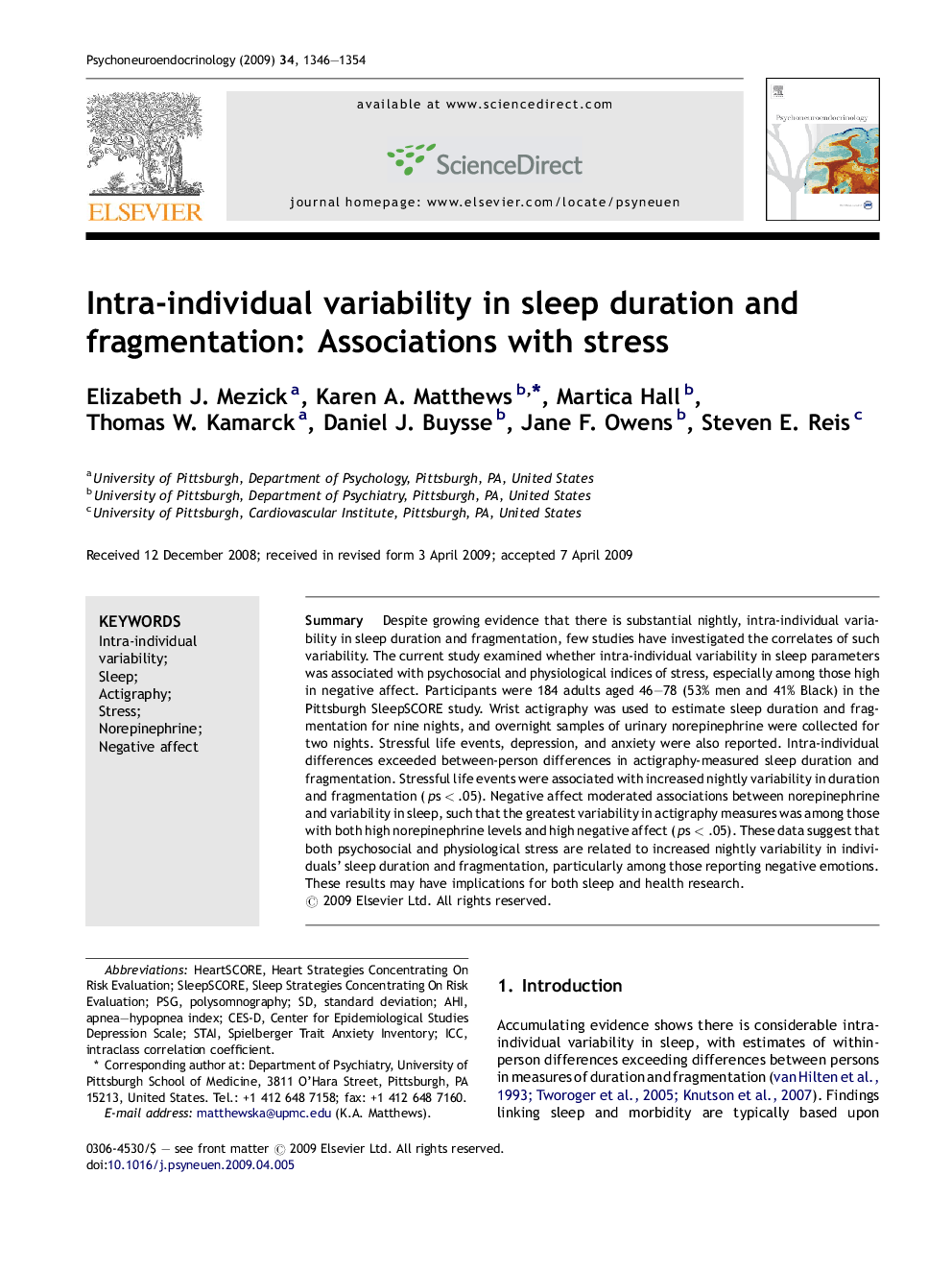 Intra-individual variability in sleep duration and fragmentation: Associations with stress