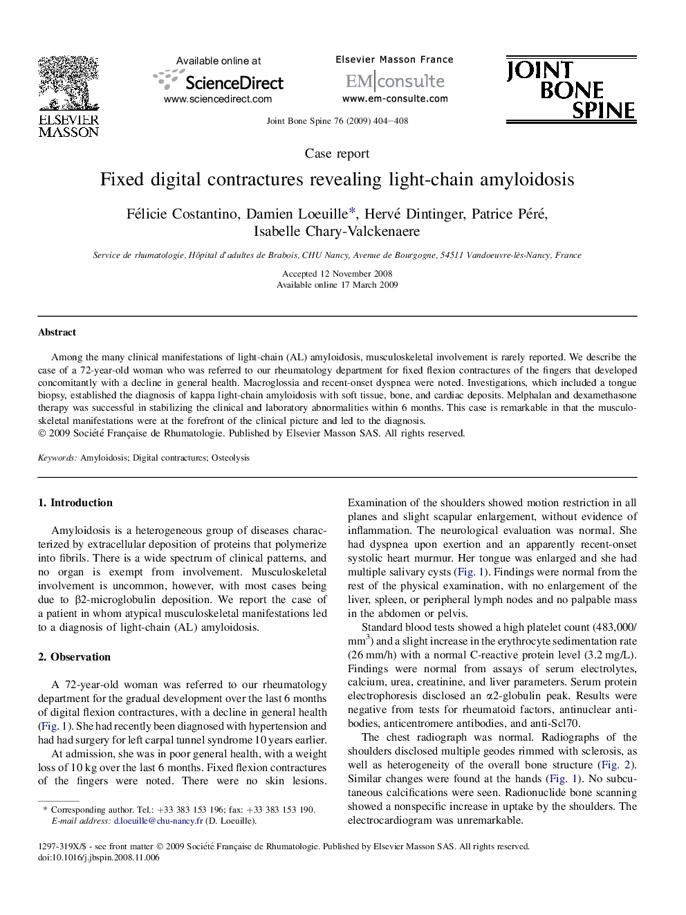 Fixed digital contractures revealing light-chain amyloidosis