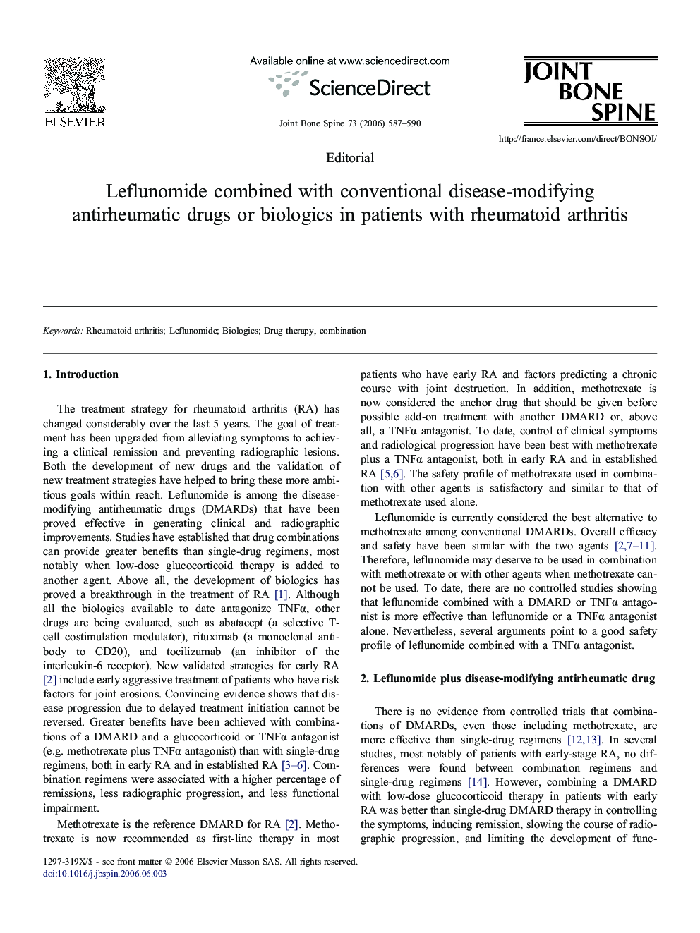 Leflunomide combined with conventional disease-modifying antirheumatic drugs orÂ biologics inÂ patients with rheumatoid arthritis