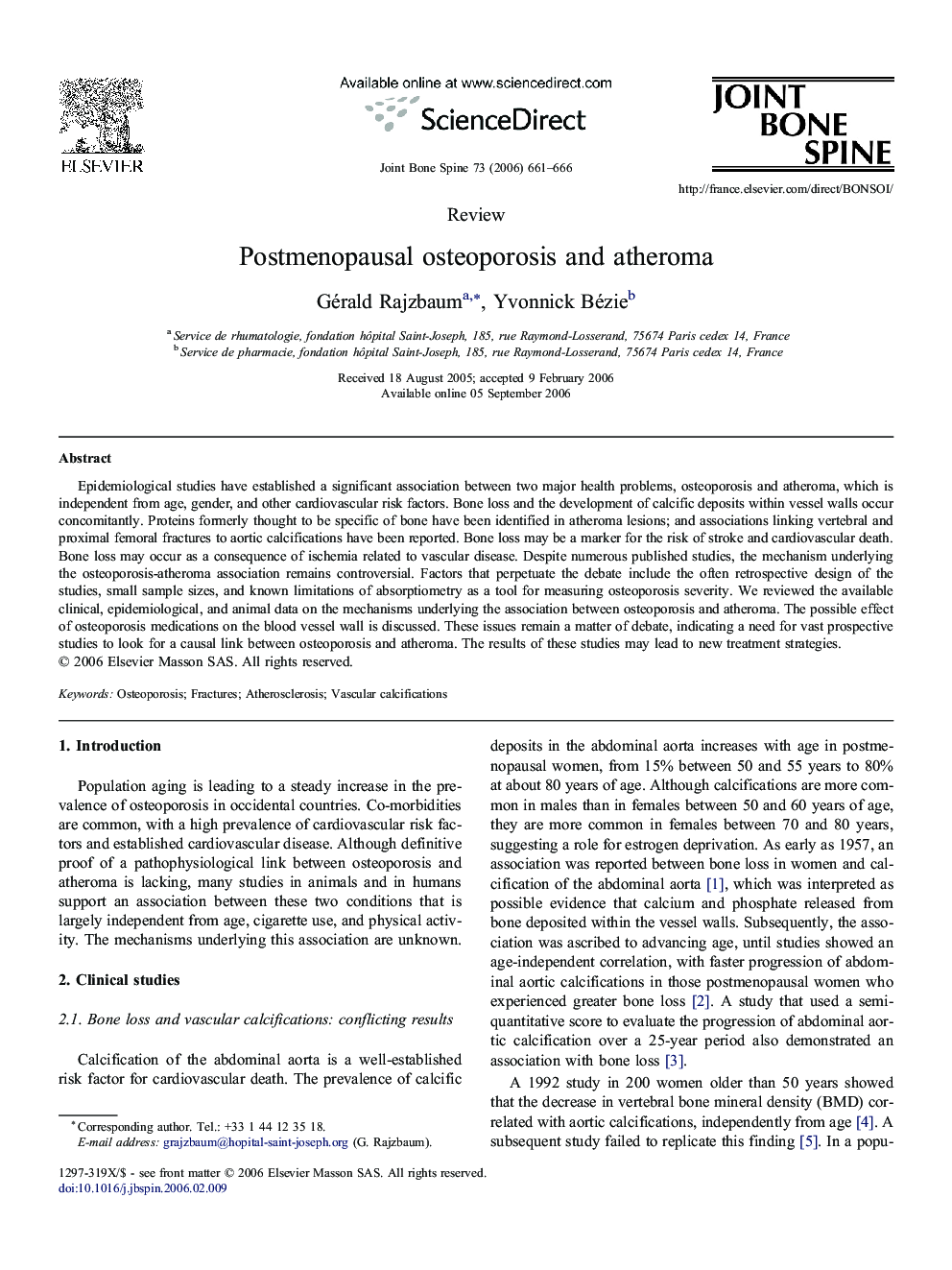 Postmenopausal osteoporosis andÂ atheroma