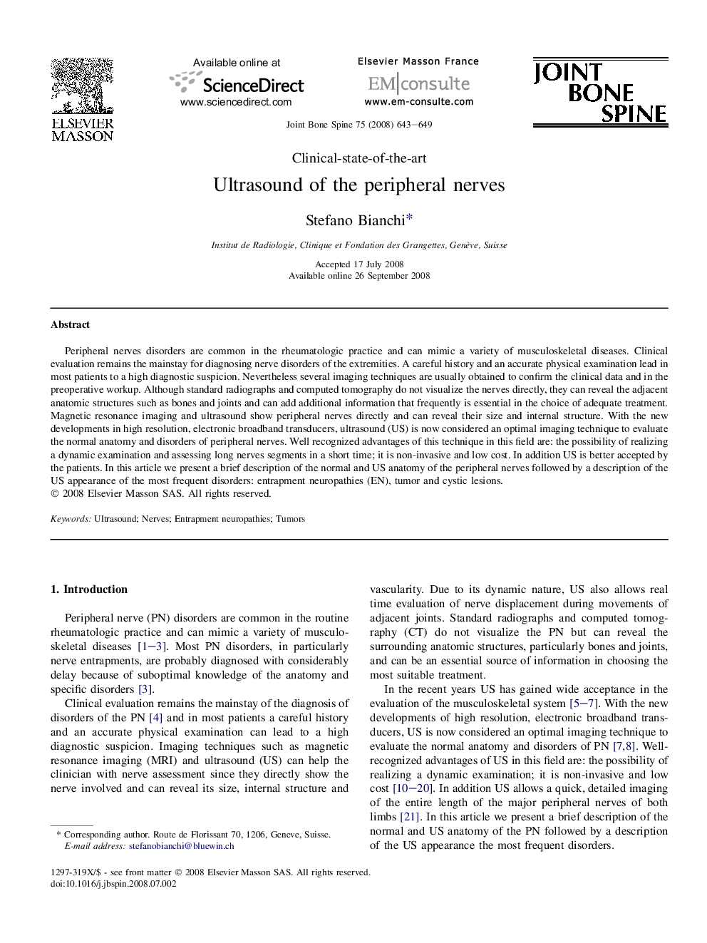 Ultrasound of the peripheral nerves