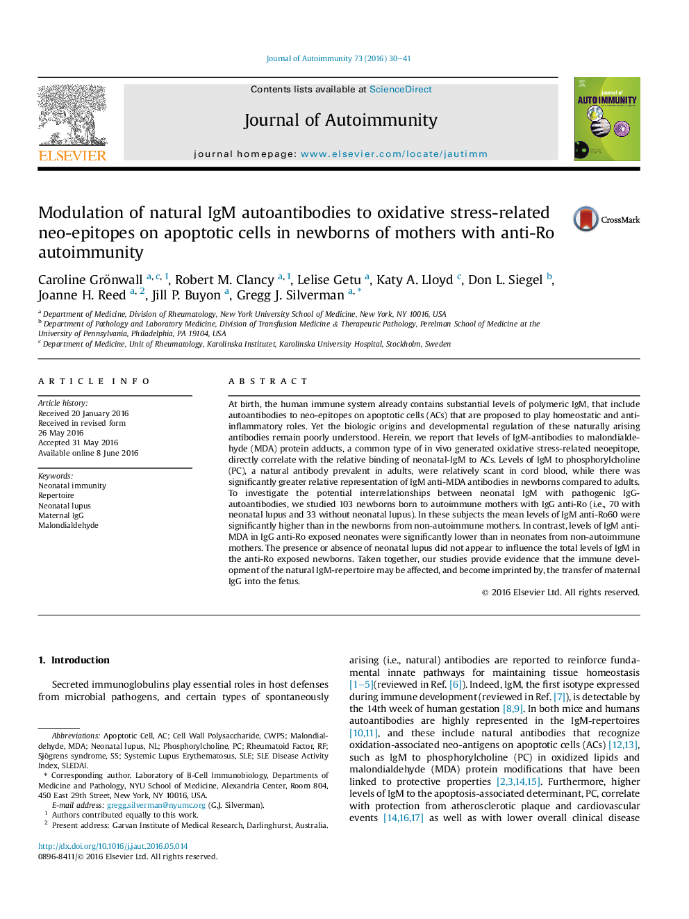 Modulation of natural IgM autoantibodies to oxidative stress-related neo-epitopes on apoptotic cells in newborns of mothers with anti-Ro autoimmunity