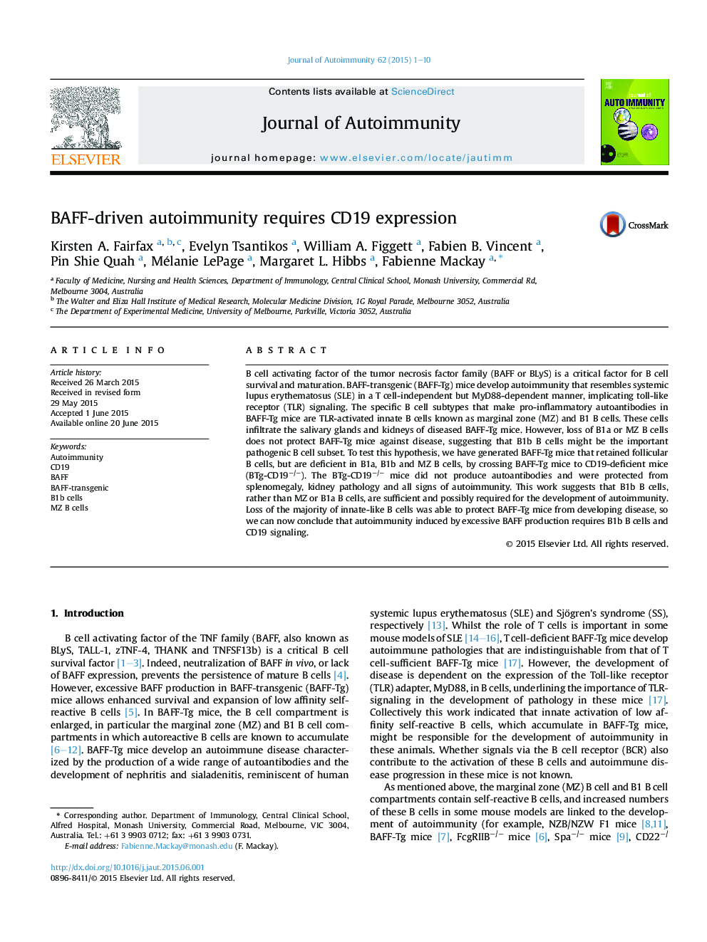 BAFF-driven autoimmunity requires CD19 expression