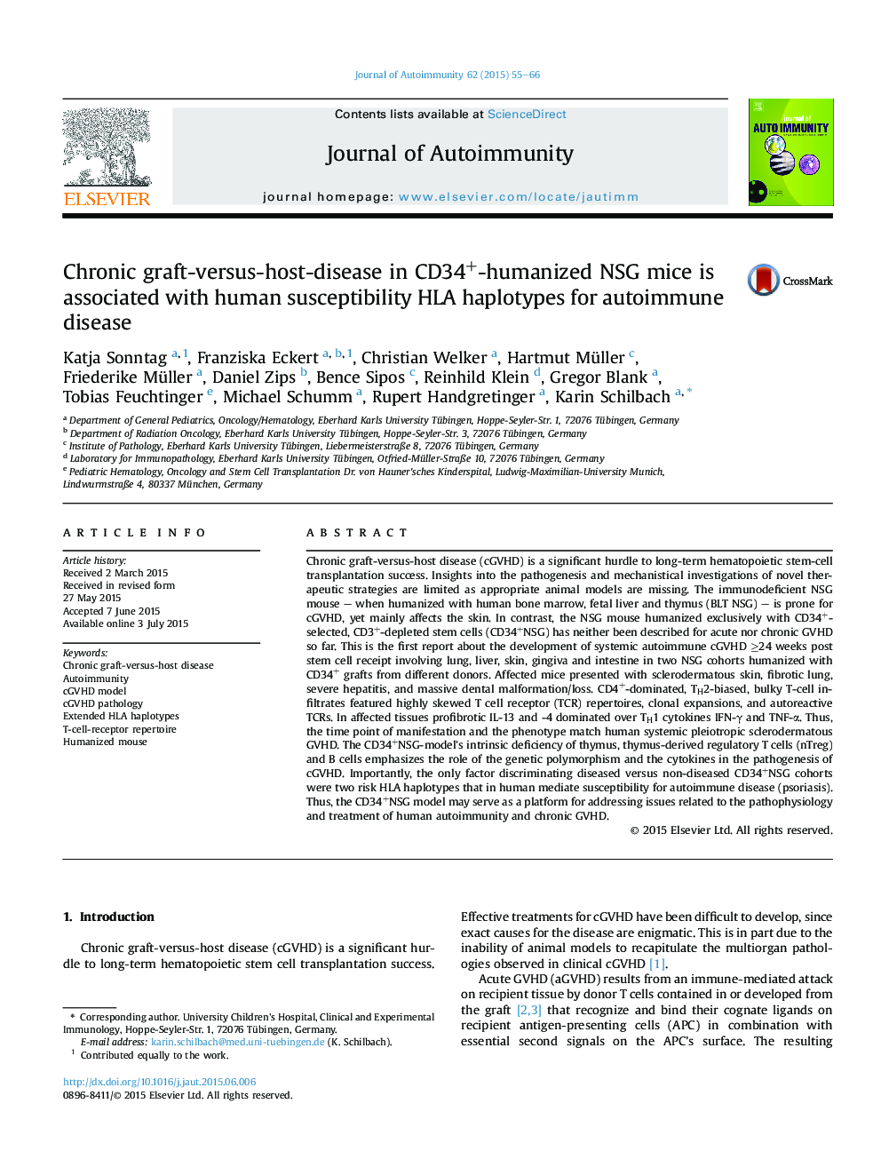 Chronic graft-versus-host-disease in CD34+-humanized NSG mice is associated with human susceptibility HLA haplotypes for autoimmune disease