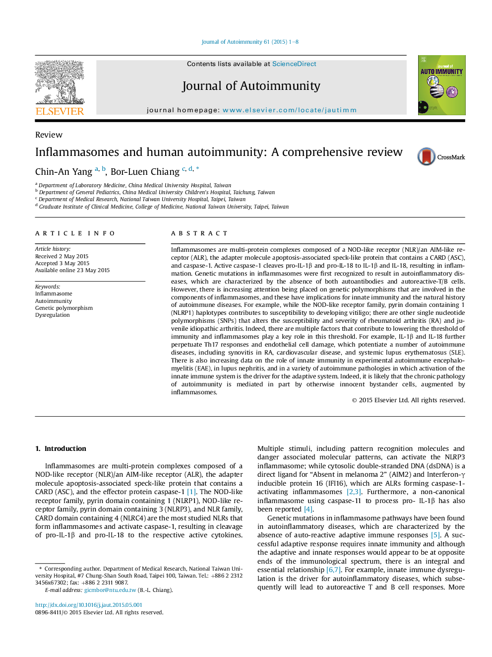 Inflammasomes and human autoimmunity: A comprehensive review