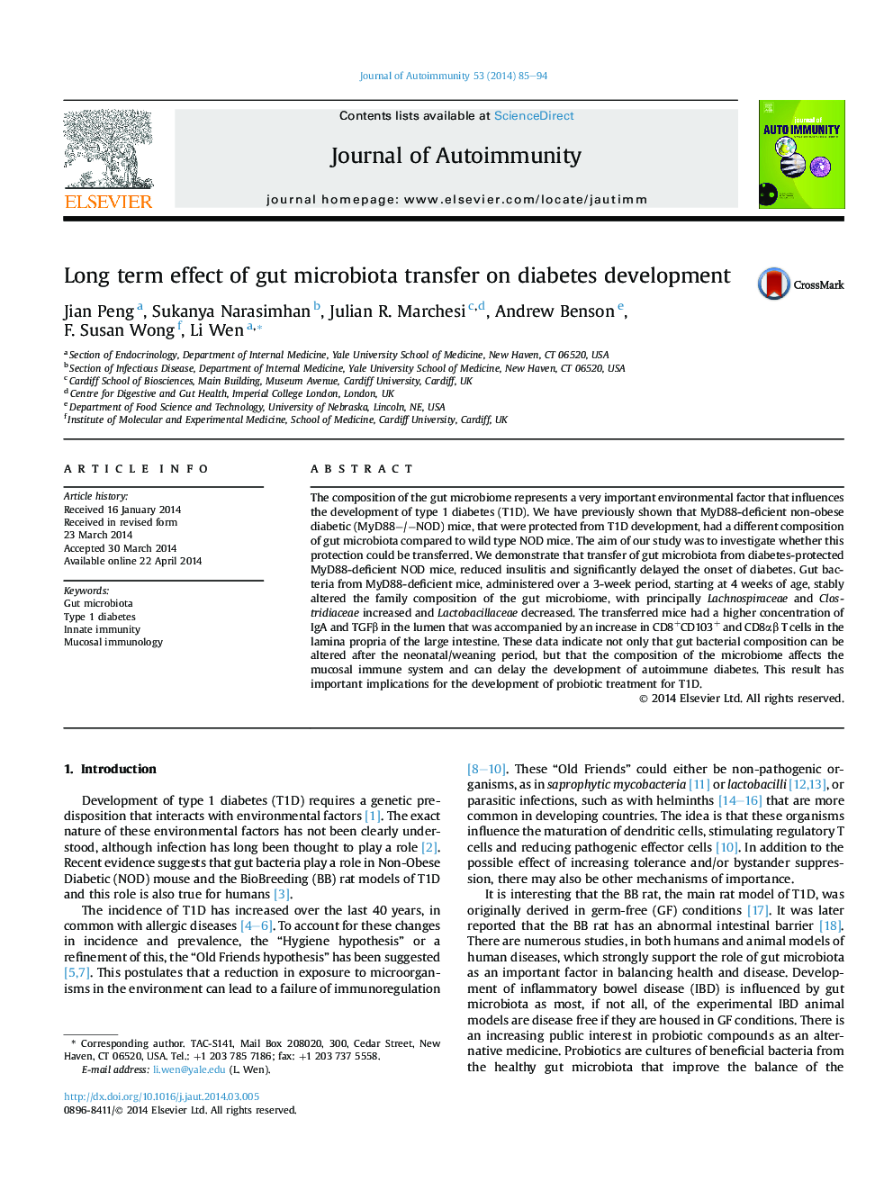 Long term effect of gut microbiota transfer on diabetes development