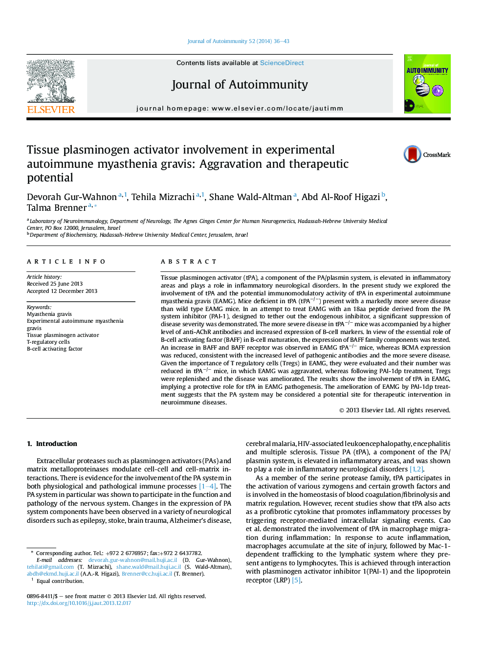 Tissue plasminogen activator involvement in experimental autoimmune myasthenia gravis: Aggravation and therapeutic potential