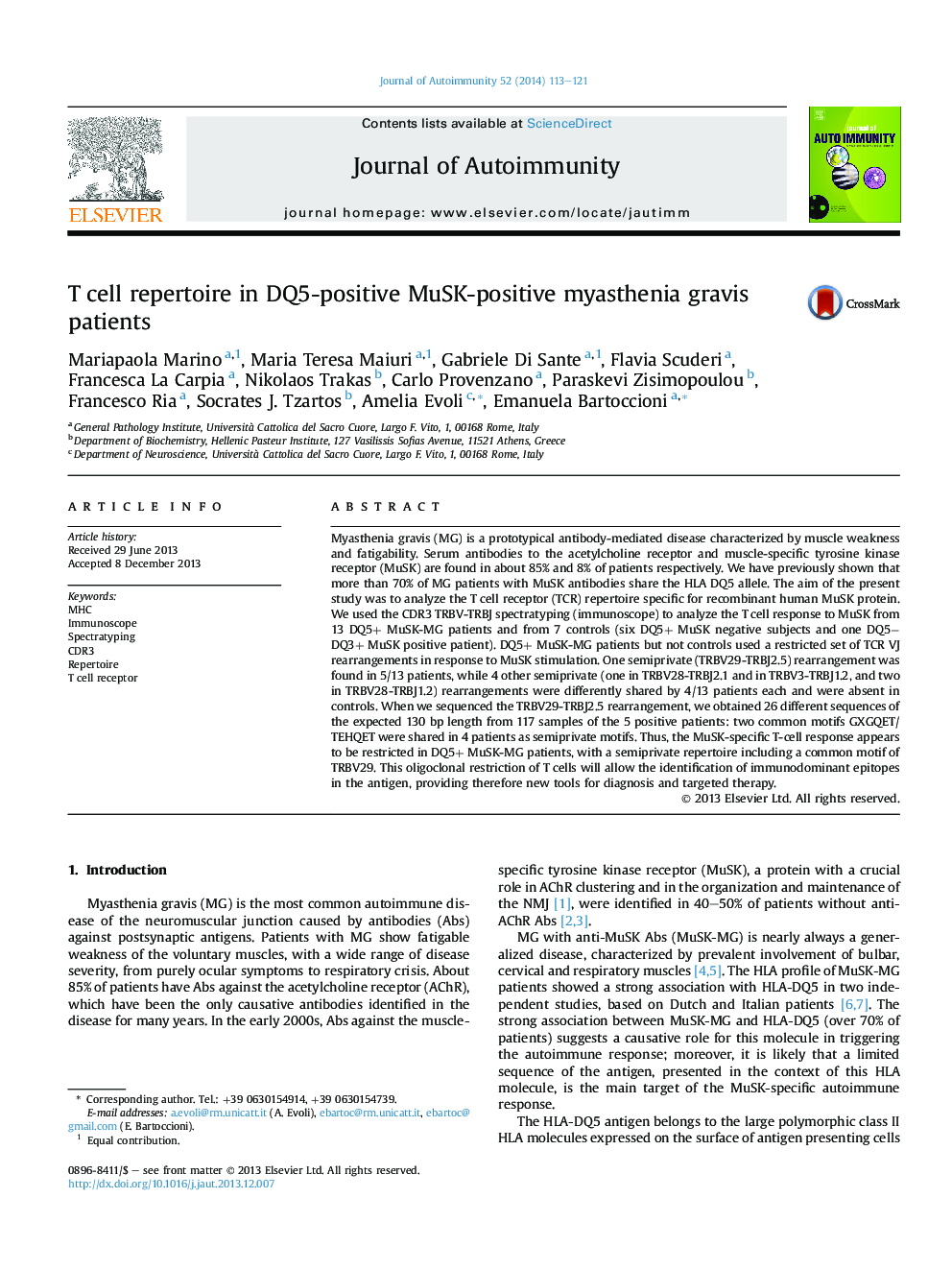 T cell repertoire in DQ5-positive MuSK-positive myasthenia gravis patients