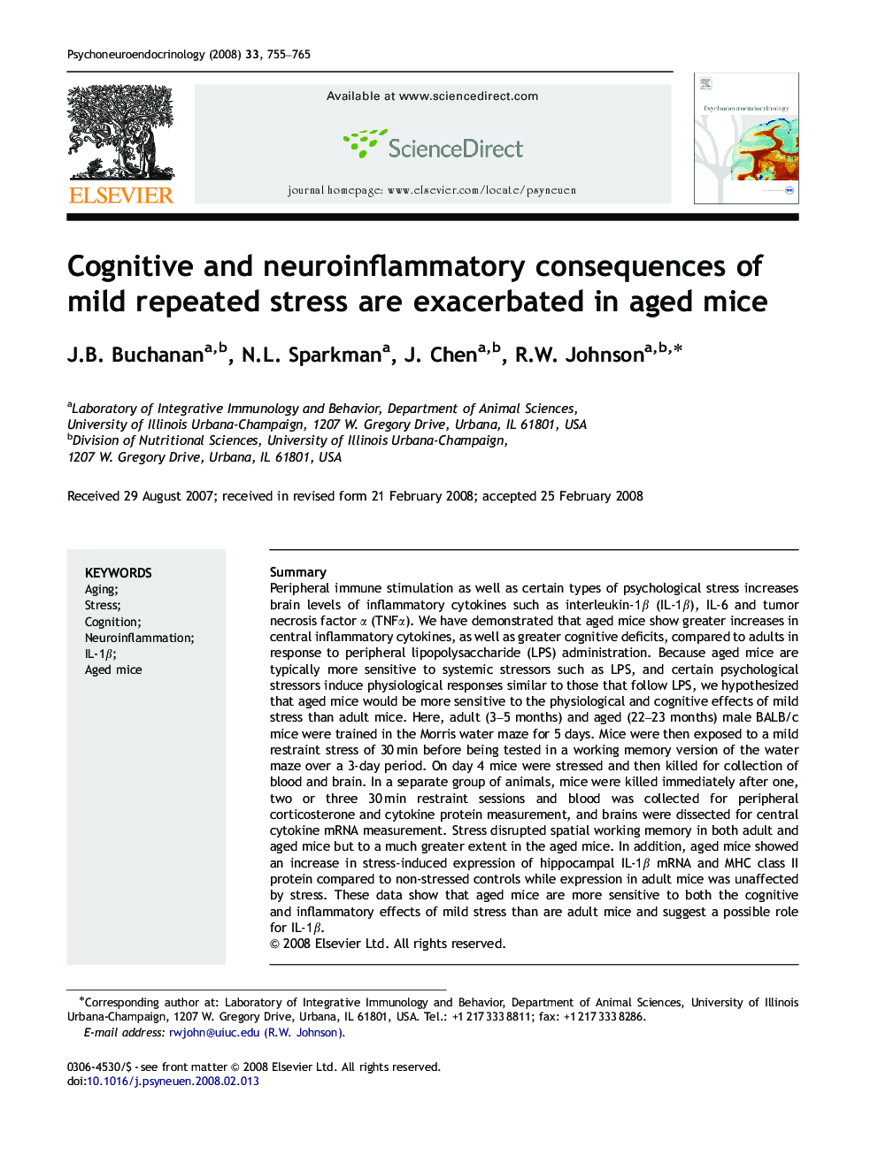 Cognitive and neuroinflammatory consequences of mild repeated stress are exacerbated in aged mice