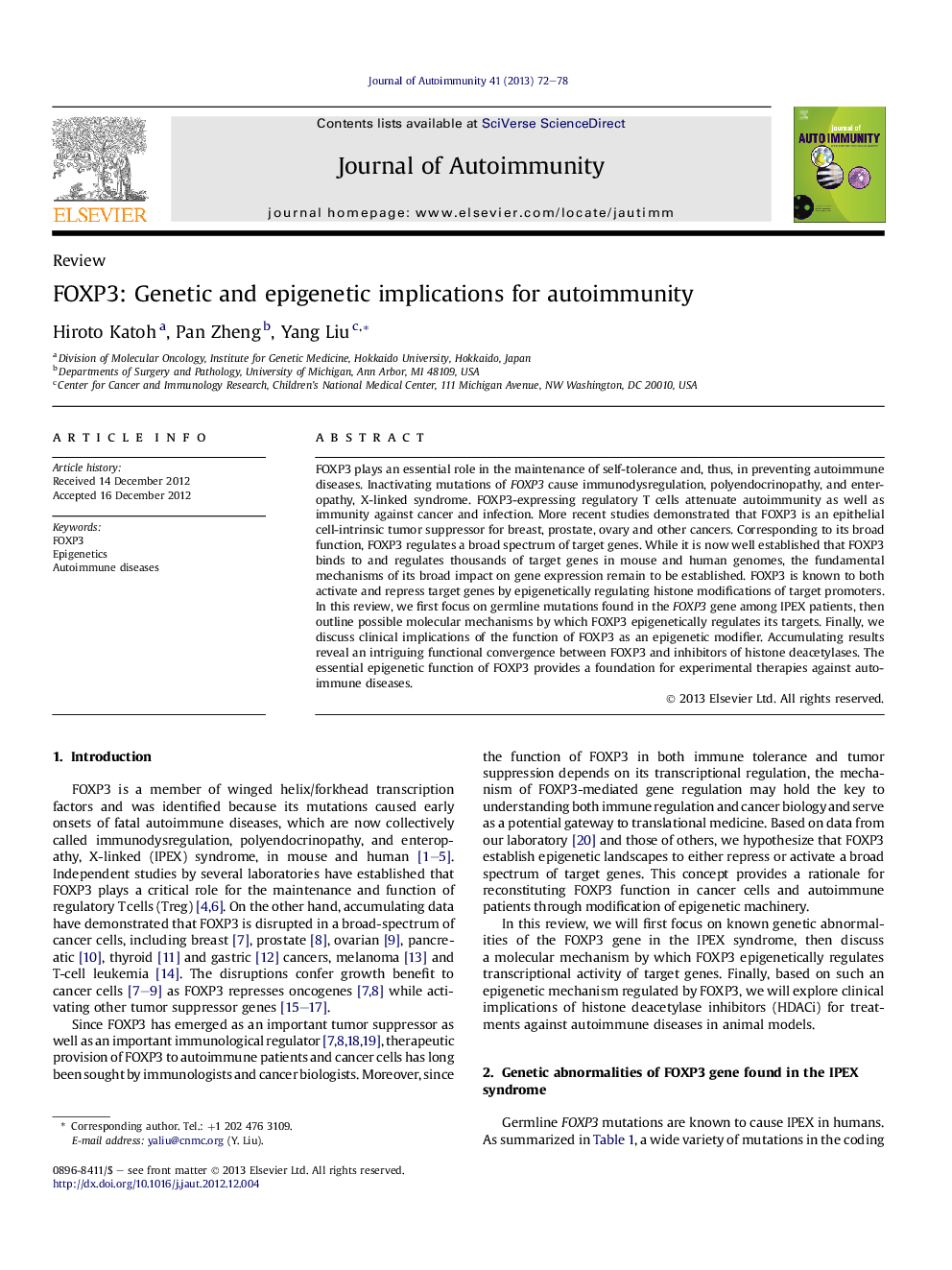 FOXP3: Genetic and epigenetic implications for autoimmunity