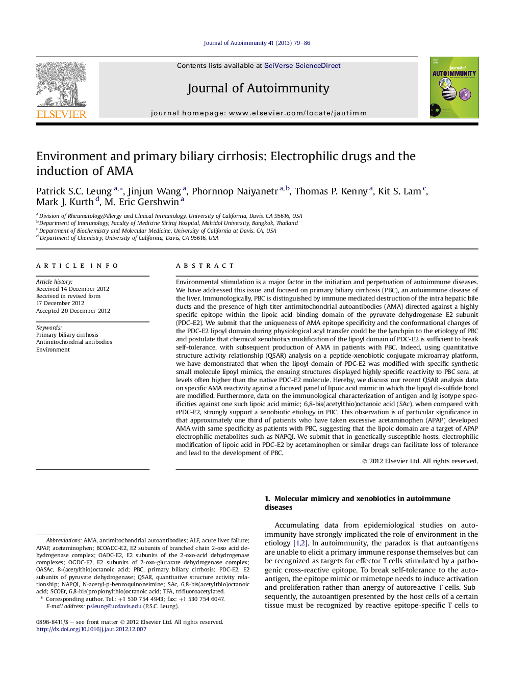 Environment and primary biliary cirrhosis: Electrophilic drugs and the induction of AMA