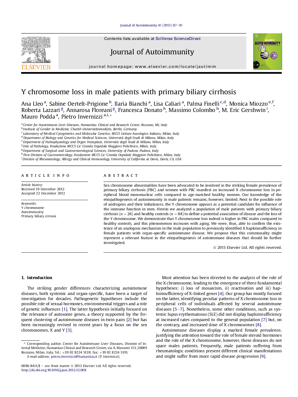 Y chromosome loss in male patients with primary biliary cirrhosis