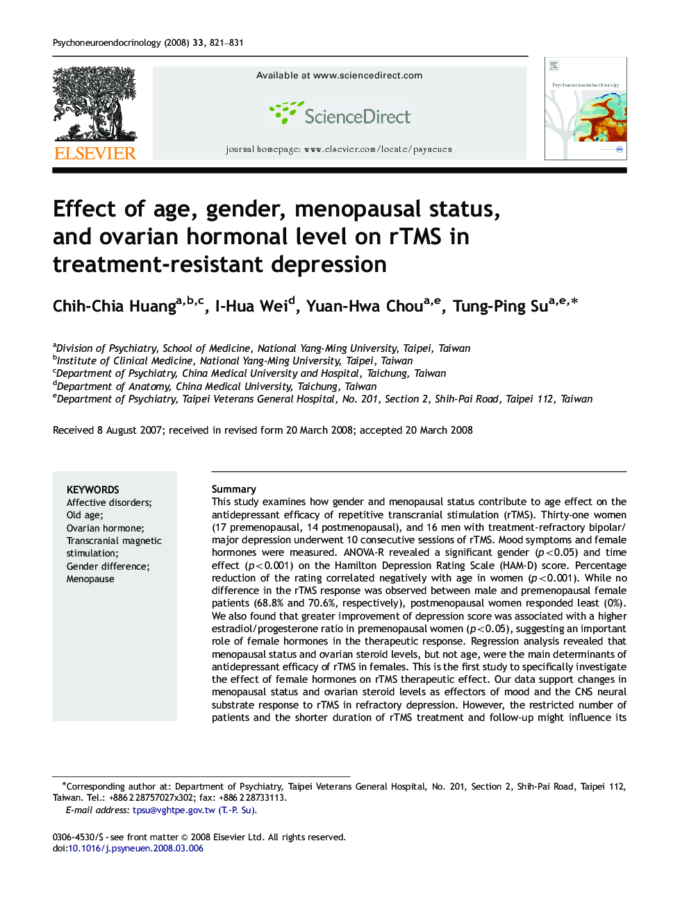 Effect of age, gender, menopausal status, and ovarian hormonal level on rTMS in treatment-resistant depression