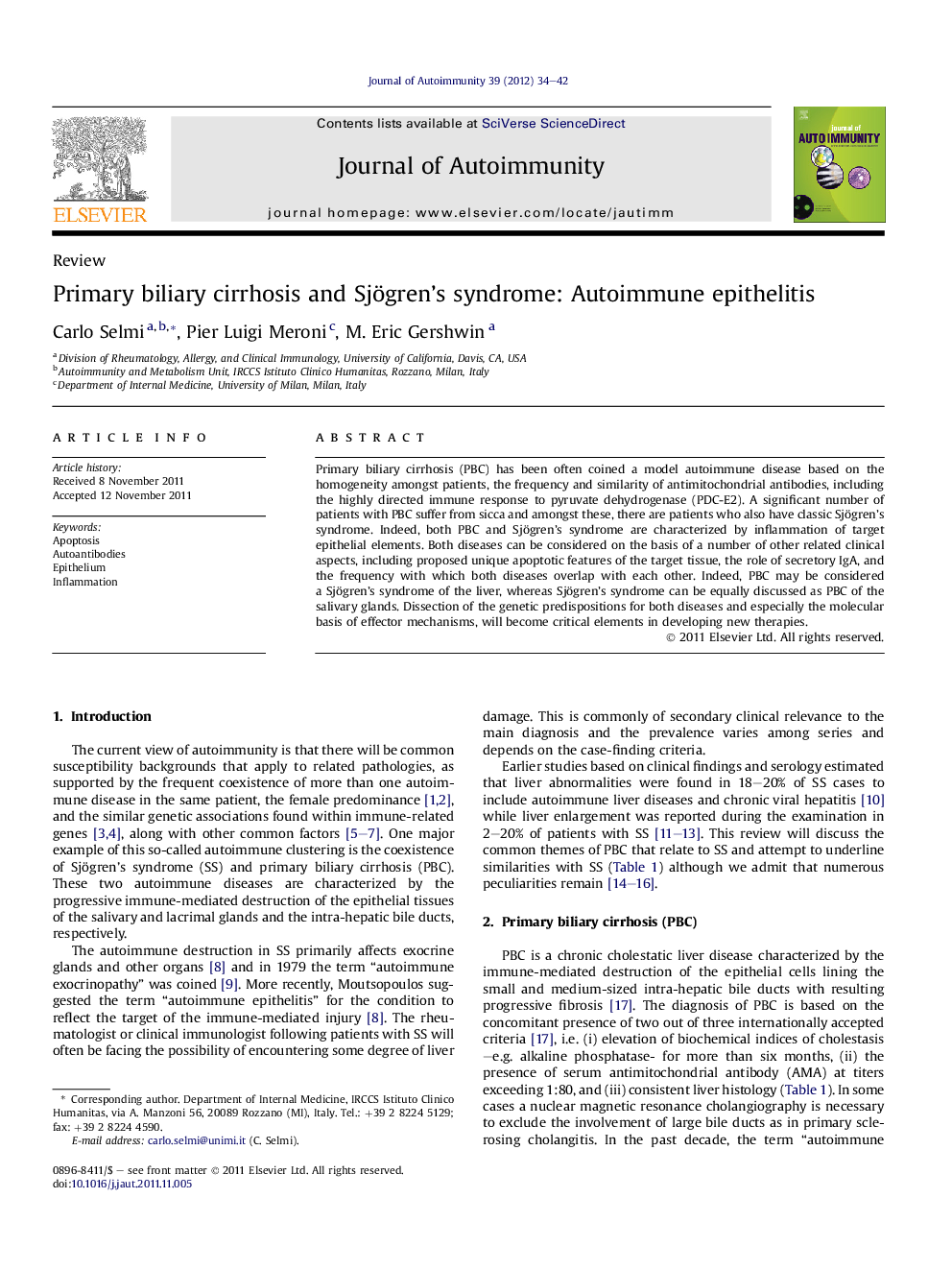 Primary biliary cirrhosis and Sjögren’s syndrome: Autoimmune epithelitis