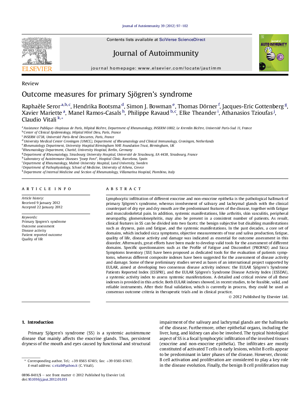 Outcome measures for primary Sjögren’s syndrome