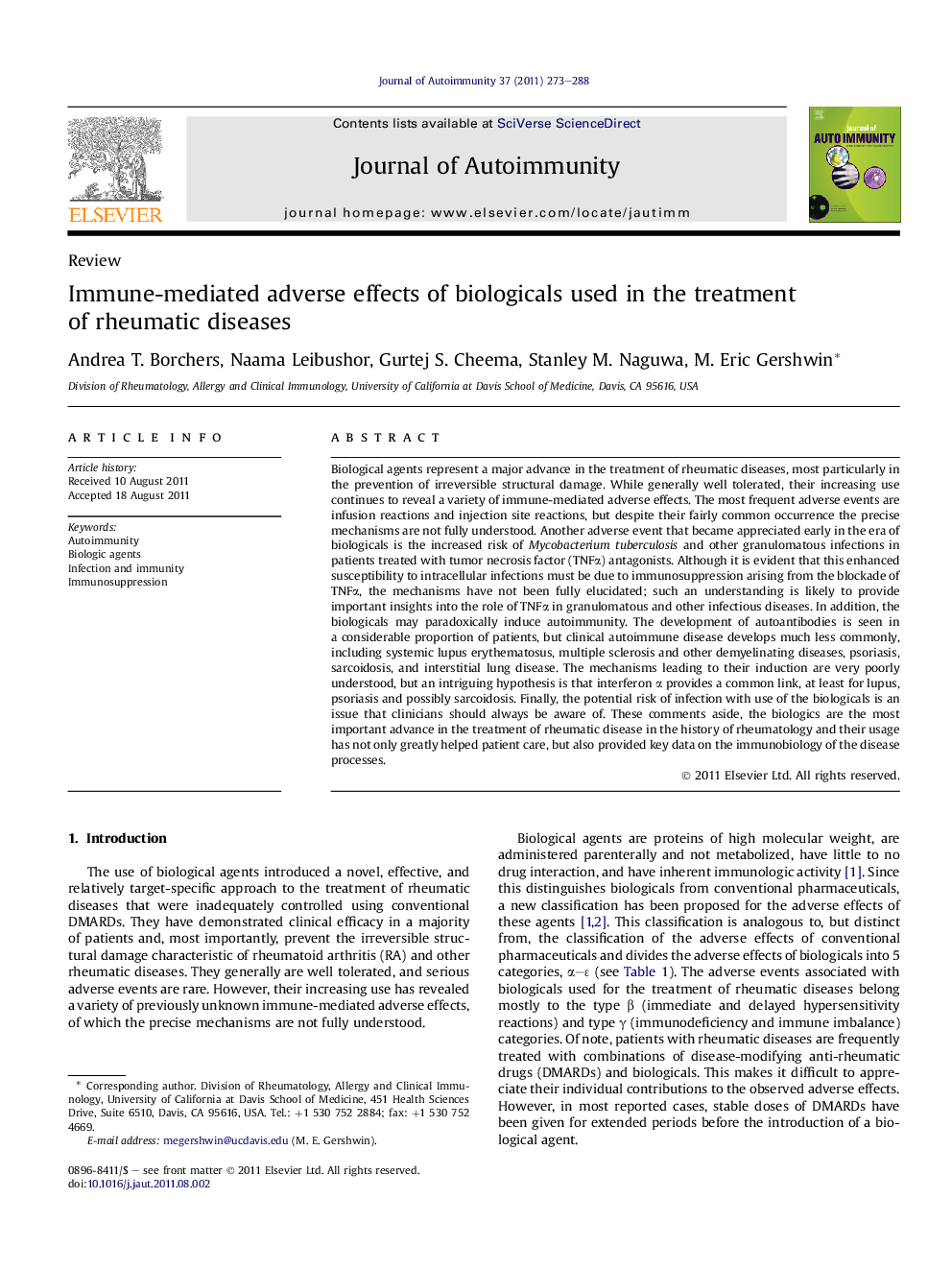 Immune-mediated adverse effects of biologicals used in the treatment of rheumatic diseases