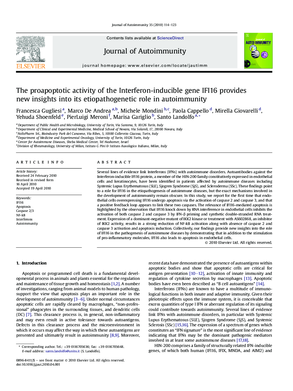 The proapoptotic activity of the Interferon-inducible gene IFI16 provides new insights into its etiopathogenetic role in autoimmunity