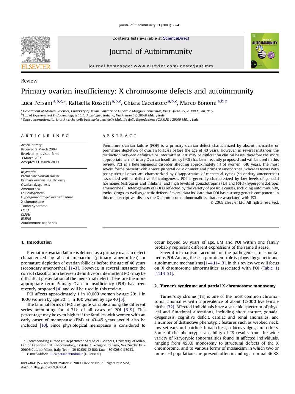 Primary ovarian insufficiency: X chromosome defects and autoimmunity