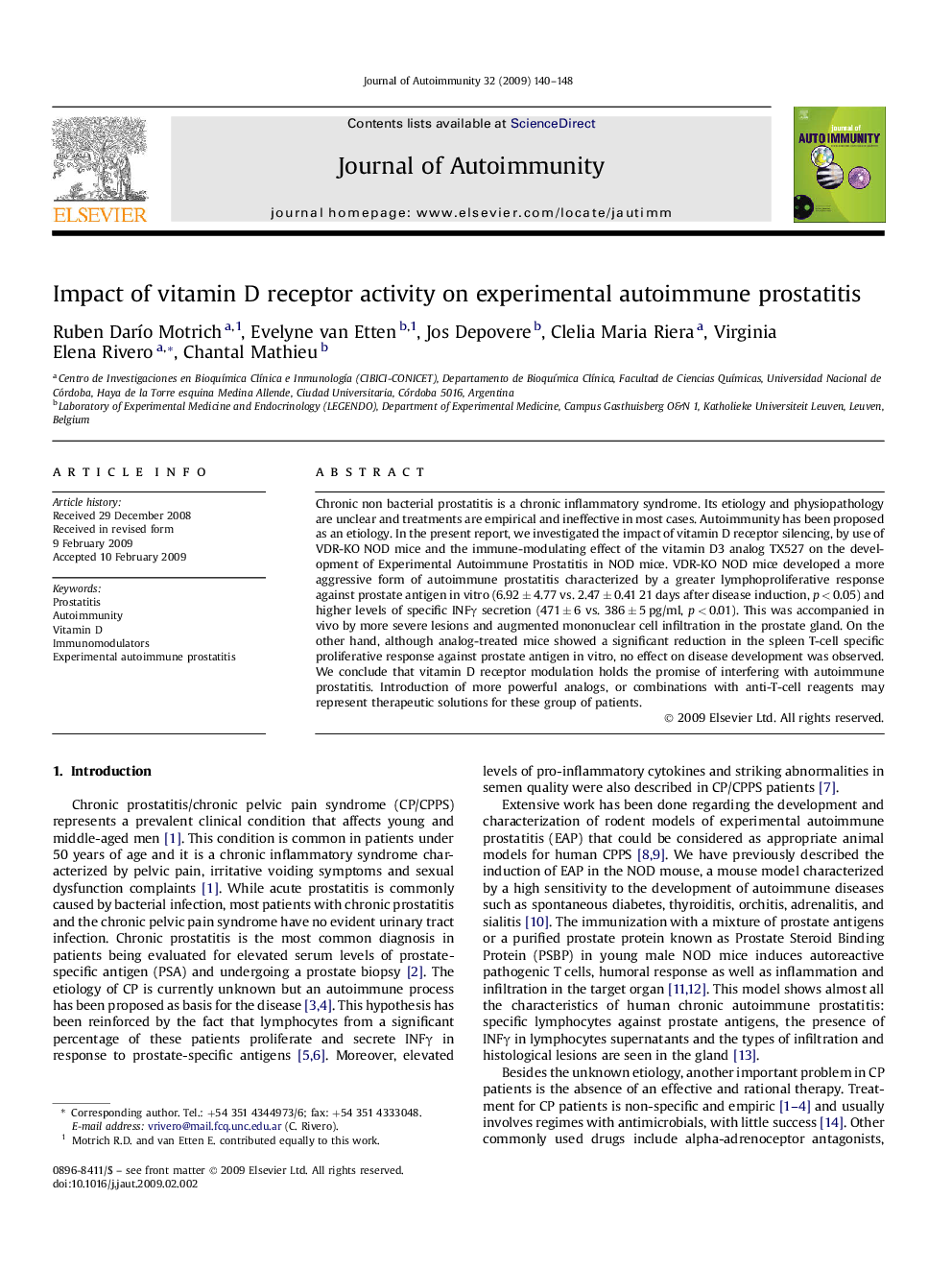 Impact of vitamin D receptor activity on experimental autoimmune prostatitis