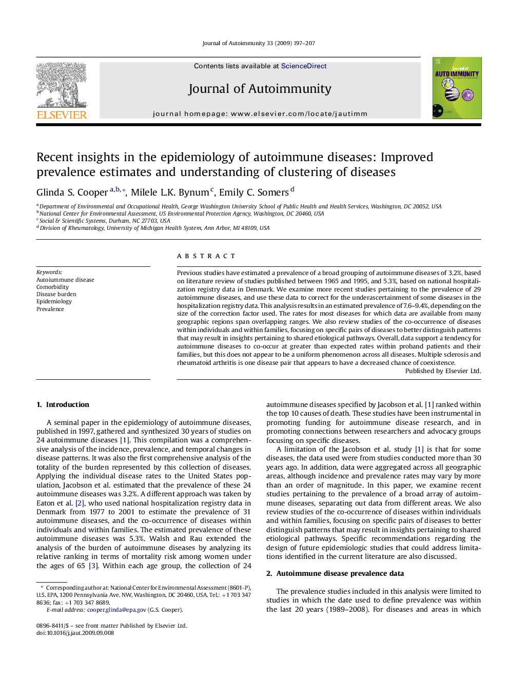 Recent insights in the epidemiology of autoimmune diseases: Improved prevalence estimates and understanding of clustering of diseases