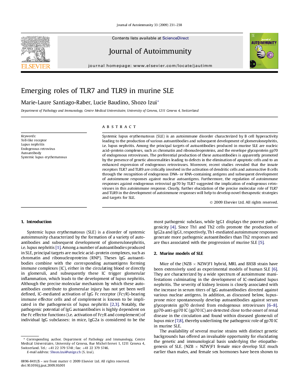 Emerging roles of TLR7 and TLR9 in murine SLE