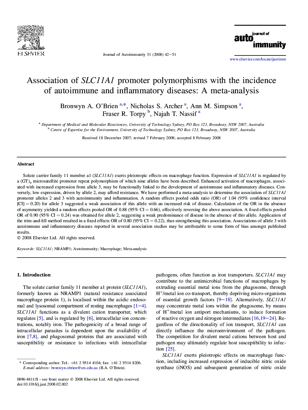 Association of SLC11A1 promoter polymorphisms with the incidence of autoimmune and inflammatory diseases: A meta-analysis