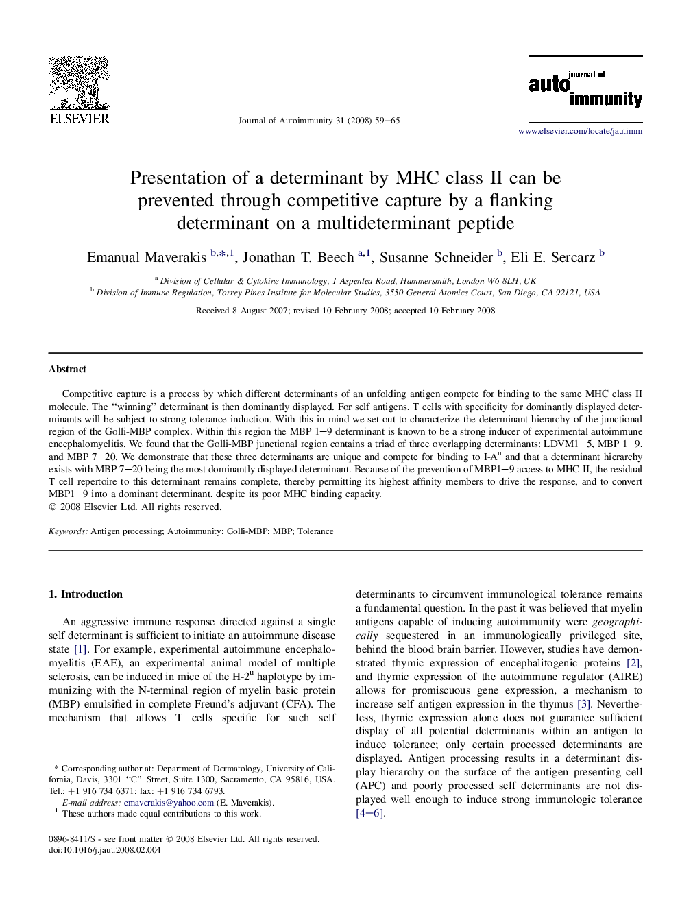 Presentation of a determinant by MHC class II can be prevented through competitive capture by a flanking determinant on a multideterminant peptide