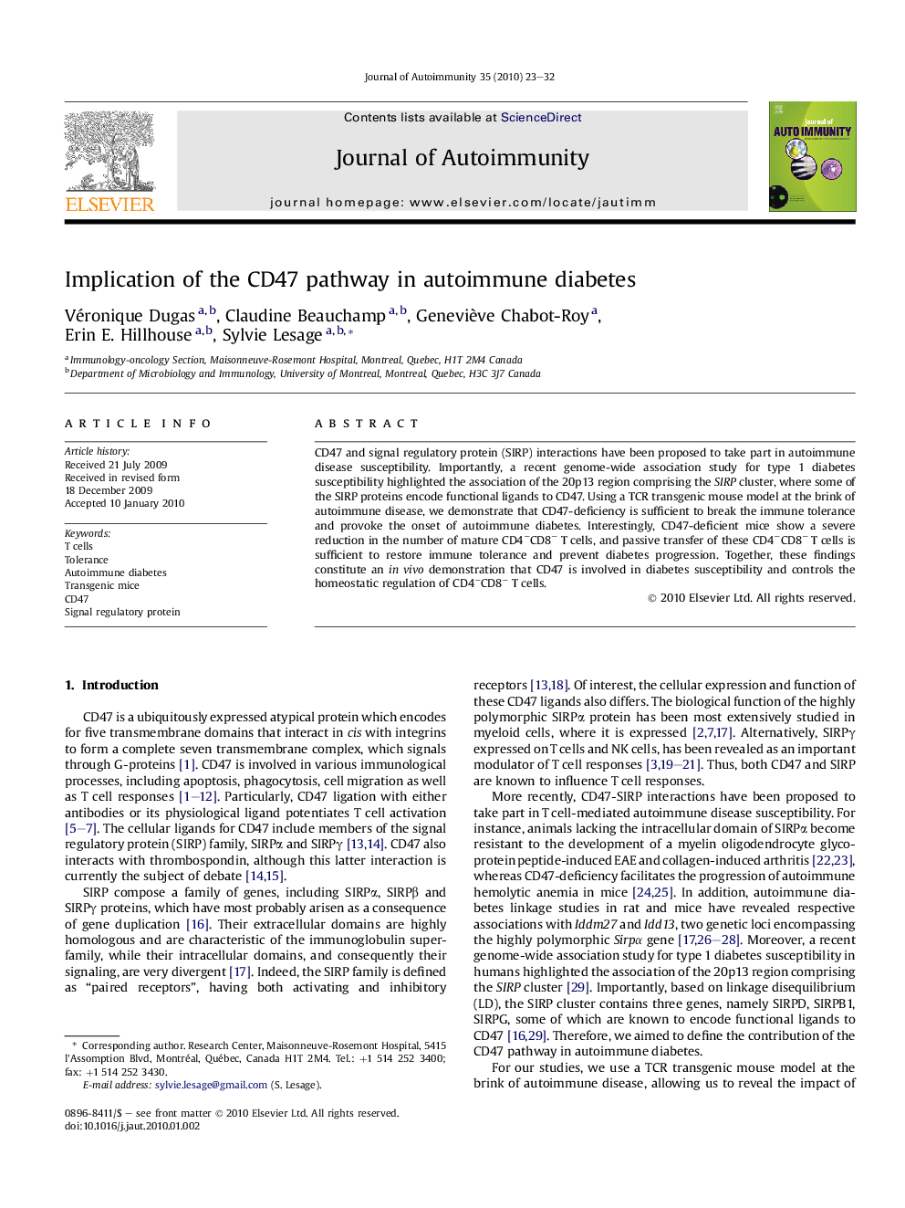 Implication of the CD47 pathway in autoimmune diabetes