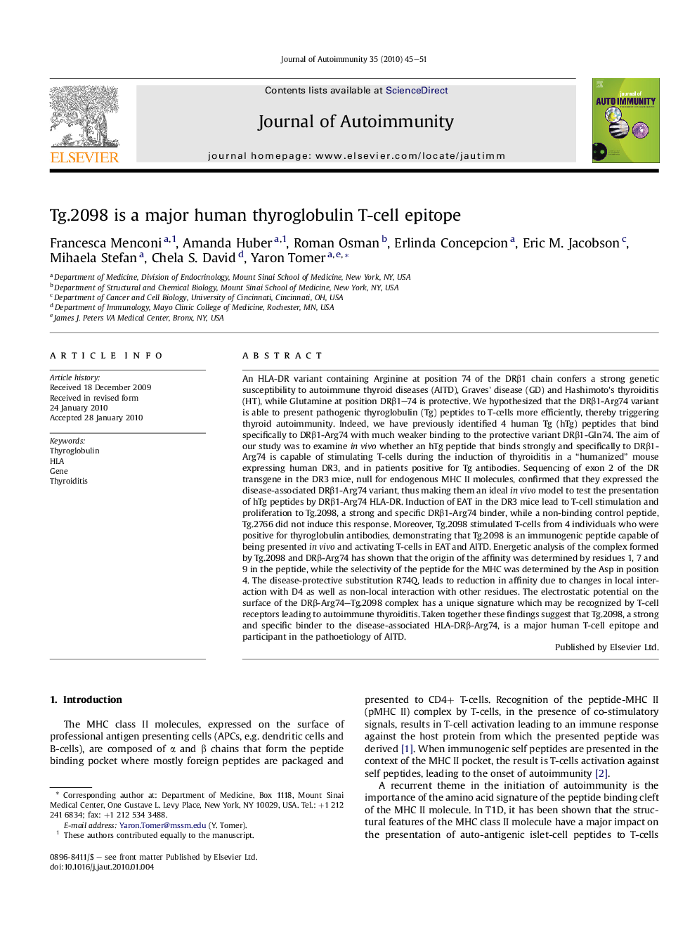 Tg.2098 is a major human thyroglobulin T-cell epitope