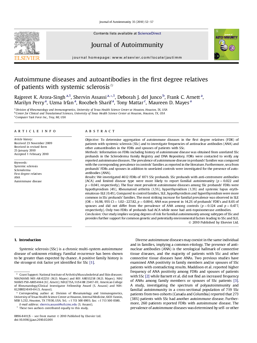 Autoimmune diseases and autoantibodies in the first degree relatives of patients with systemic sclerosis 