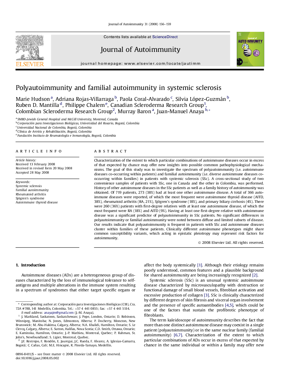 Polyautoimmunity and familial autoimmunity in systemic sclerosis