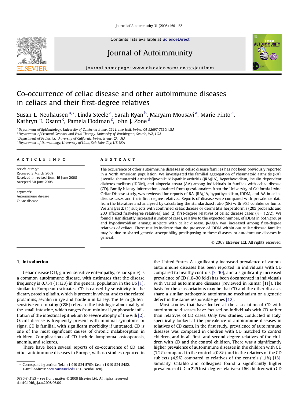 Co-occurrence of celiac disease and other autoimmune diseases in celiacs and their first-degree relatives