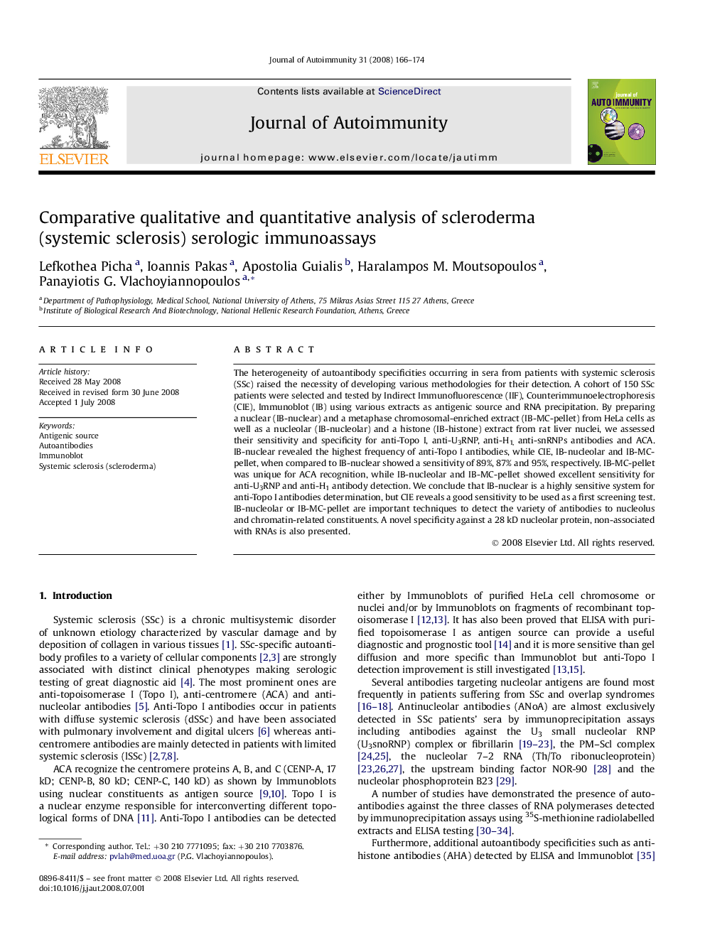 Comparative qualitative and quantitative analysis of scleroderma (systemic sclerosis) serologic immunoassays