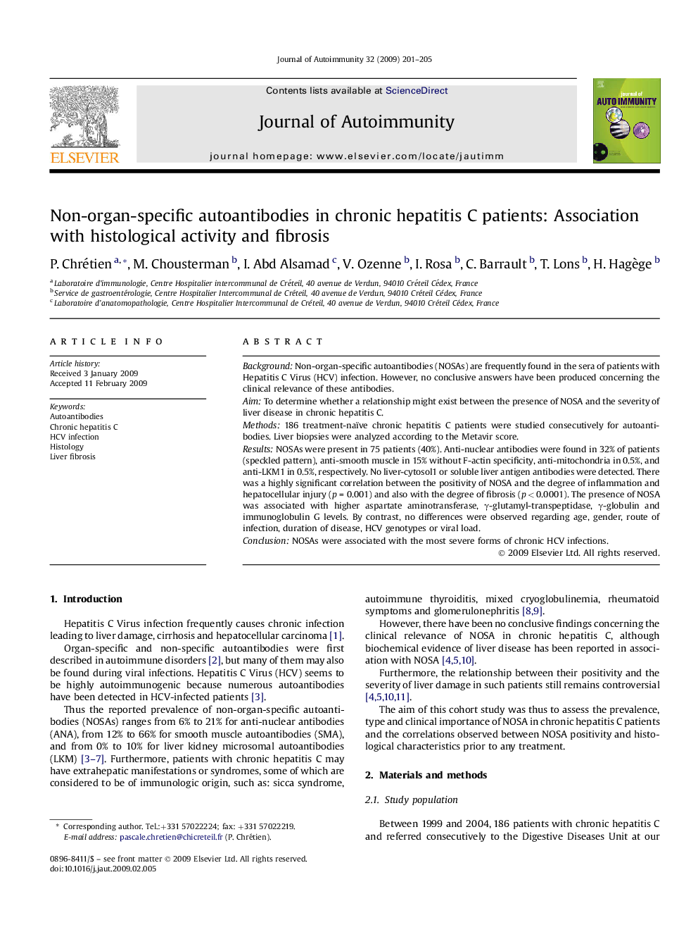 Non-organ-specific autoantibodies in chronic hepatitis C patients: Association with histological activity and fibrosis